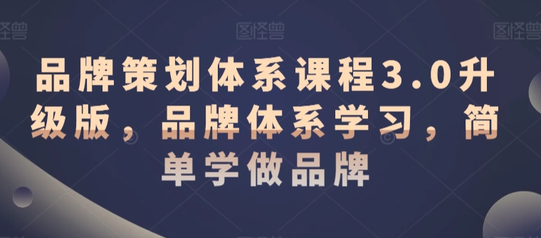 品牌策划体系课程3.0升级版，品牌体系学习，简单学做品牌-甬战资源库