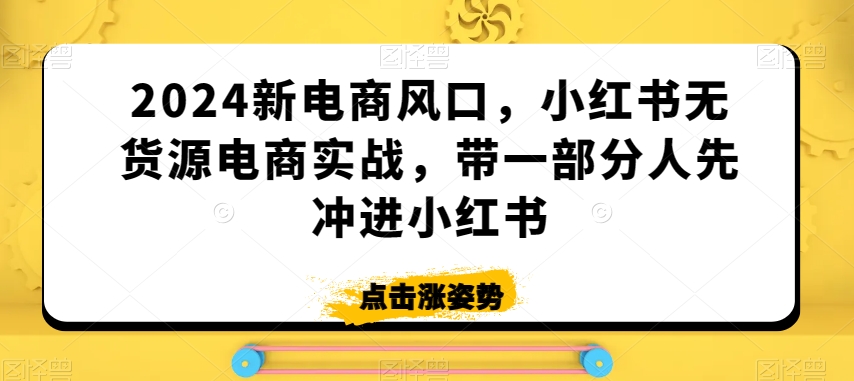 2024新电商风口，小红书无货源电商实战，带一部分人先冲进小红书-甬战资源库