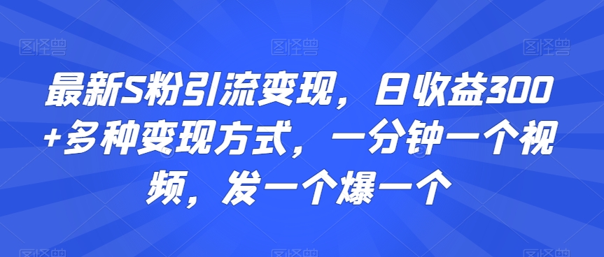 最新S粉引流变现，日收益300+多种变现方式，一分钟一个视频，发一个爆一个【揭秘】-甬战资源库