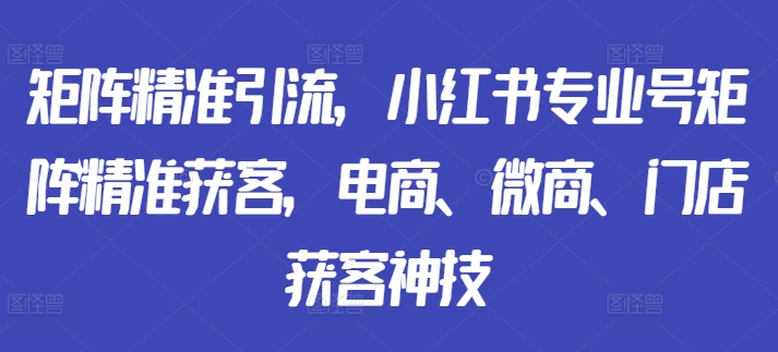 矩阵精准引流，小红书专业号矩阵精准获客，电商、微商、门店获客神技-甬战资源库