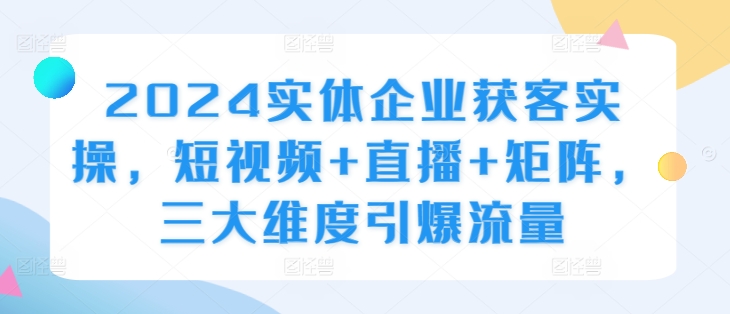 2024实体企业获客实操，短视频+直播+矩阵，三大维度引爆流量-甬战资源库