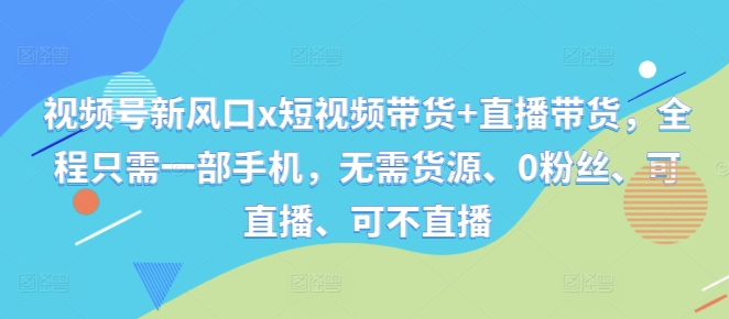 视频号新风口x短视频带货+直播带货，全程只需一部手机，无需货源、0粉丝、可直播、可不直播-甬战资源库