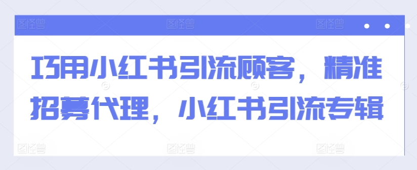 巧用小红书引流顾客，精准招募代理，小红书引流专辑-甬战资源库