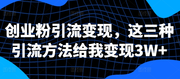 创业粉引流变现，这三种引流方法给我变现3W+【揭秘】-甬战资源库