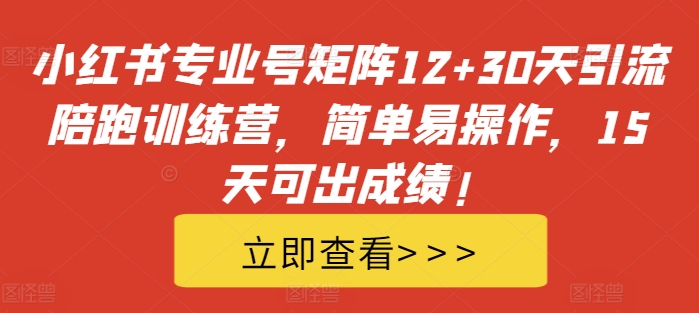 小红书专业号矩阵12+30天引流陪跑训练营，简单易操作，15天可出成绩!-甬战资源库