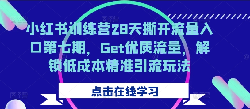 小红书训练营28天撕开流量入口第七期，Get优质流量，解锁低成本精准引流玩法-甬战资源库