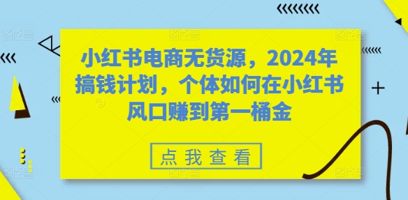 小红书电商无货源，2024年搞钱计划，个体如何在小红书风口赚到第一桶金-甬战资源库
