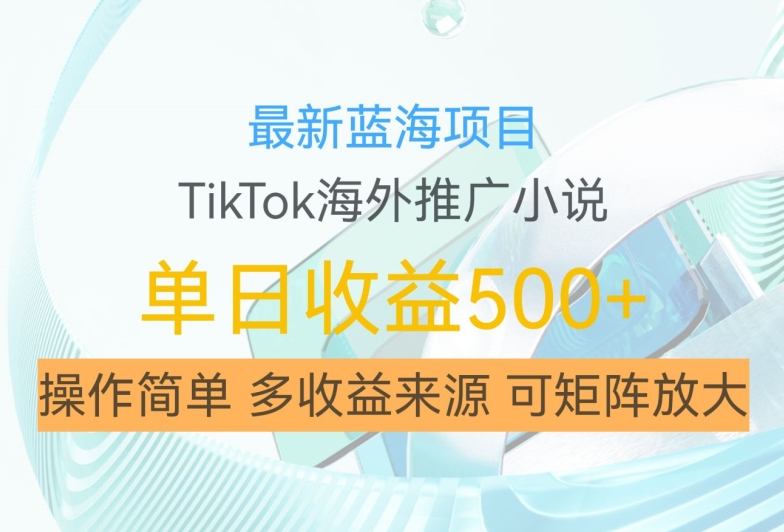 最新蓝海项目，利用tiktok海外推广小说赚钱佣金，简单易学，日入500+，可矩阵放大【揭秘】-甬战资源库