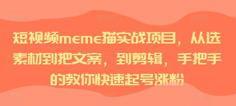 短视频meme猫实战项目，从选素材到把文案，到剪辑，手把手的教你快速起号涨粉-甬战资源库