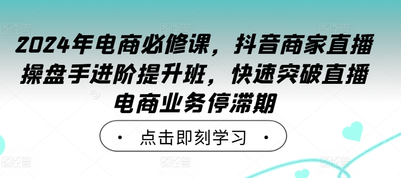 2024年电商必修课，抖音商家直播操盘手进阶提升班，快速突破直播电商业务停滞期-甬战资源库