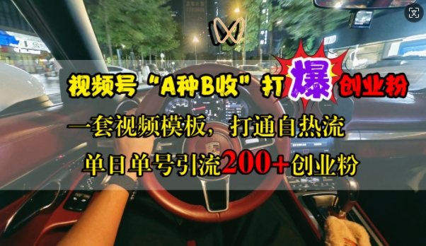 视频号“A种B收”打爆创业粉，一套视频模板打通自热流，单日单号引流200+创业粉-甬战资源库