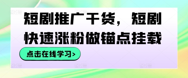 短剧推广干货，短剧快速涨粉做锚点挂载-甬战资源库