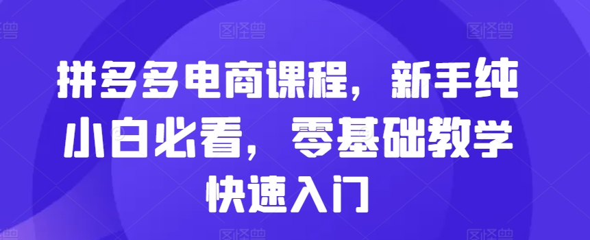 拼多多电商课程，新手纯小白必看，零基础教学快速入门-甬战资源库