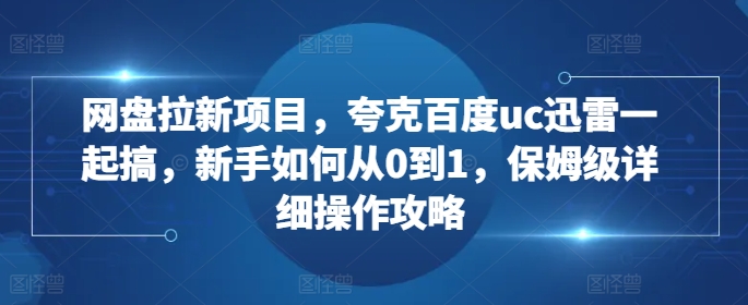 网盘拉新项目，夸克百度uc迅雷一起搞，新手如何从0到1，保姆级详细操作攻略-甬战资源库
