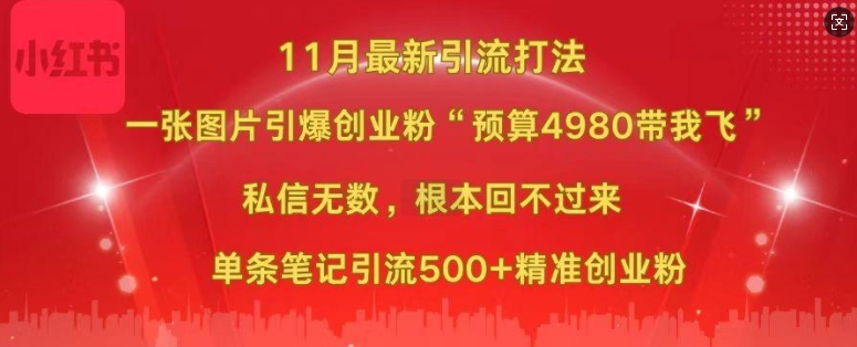 小红书11月最新图片打粉，一张图片引爆创业粉，“预算4980带我飞”，单条引流500+精准创业粉-甬战资源库
