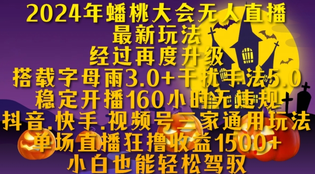 2024年蟠桃大会无人直播最新玩法，稳定开播160小时无违规，抖音、快手、视频号三家通用玩法【揭秘】-甬战资源库