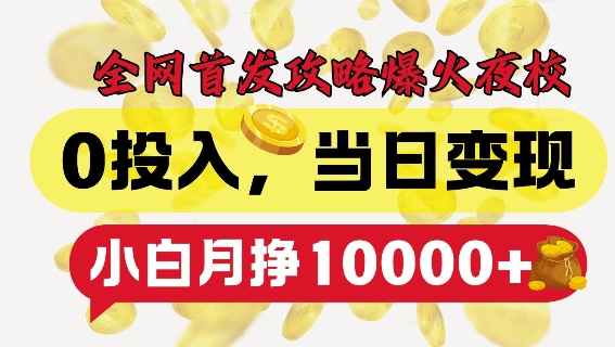 全网首发爆火夜校，0投入，当日变现，小白轻松月入1w+【揭秘】-甬战资源库