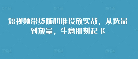 短视频带货随心推投放实战，从选品到放量，生意即刻起飞-甬战资源库