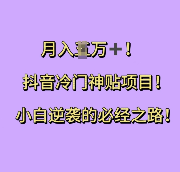 抖音冷门神贴项目，小白逆袭的必经之路，月入过W【揭秘】-甬战资源库