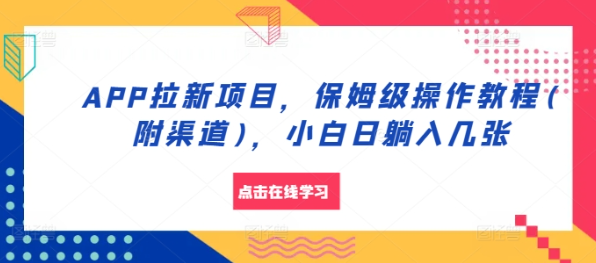 APP拉新项目，保姆级操作教程(附渠道)，小白日躺入几张【揭秘】-甬战资源库
