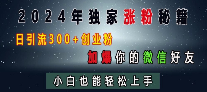 2024年独家涨粉秘籍，日引流300+创业粉，加爆你的微信好友，小白也能轻松上手-甬战资源库