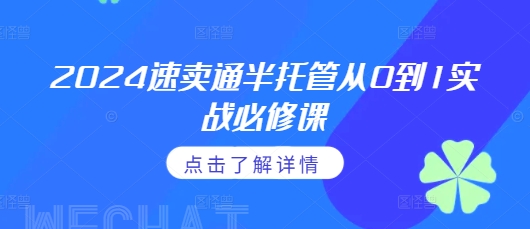 2024速卖通半托管从0到1实战必修课，掌握通投广告打法、熟悉速卖通半托管的政策细节-甬战资源库
