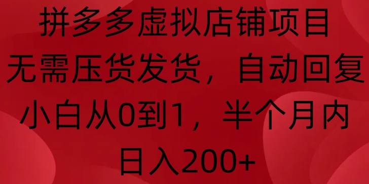 拼多多虚拟店铺项目，无需压货发货，自动回复，小白从0到1，半个月内日入200+【揭秘】-甬战资源库