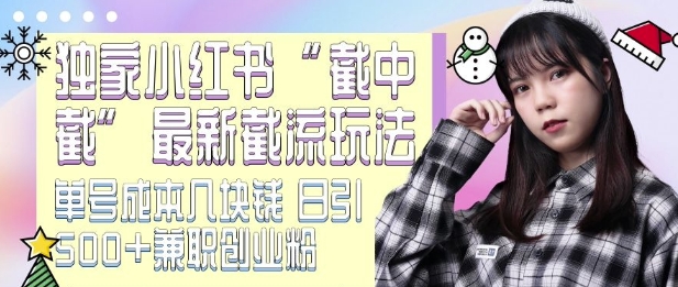 最新小红书截流玩法 独家截中截 单号成本几块钱 日引500+CY粉JZ粉-甬战资源库