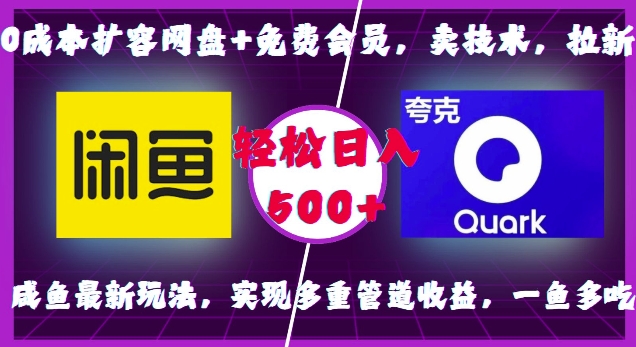 0成本扩容网盘+免费会员，卖技术，拉新，咸鱼最新玩法，实现多重管道收益，一鱼多吃，轻松日入500+-甬战资源库