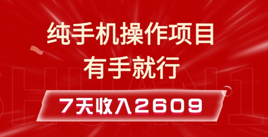纯手机操作的小项目，有手就能做，7天收入2609+实操教程【揭秘】-甬战资源库