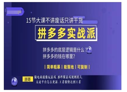 朋哥电商(拼多多实战派)，15节大课不讲废话只讲干货，简单粗暴 能落地 可复制-甬战资源库