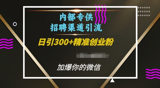 内部招聘渠道日引流300+创业粉，加爆你的微信【揭秘】-甬战资源库