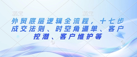 外贸底层逻辑全流程，十七步成交法则、时空角逼单、客户挖潜、客户维护等-甬战资源库