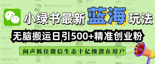 小绿书无脑搬运引流，全自动日引500精准创业粉，微信生态内又一个闷声发财的机会-甬战资源库