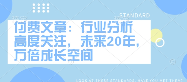 付费文章：行业分析 高度关注，未来20年，万倍成长空间-甬战资源库