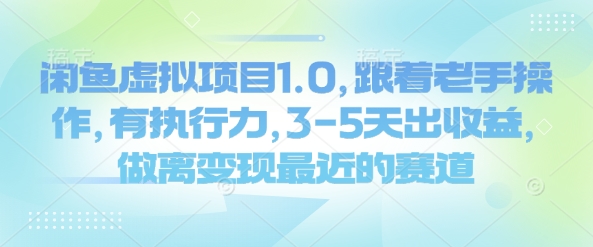 闲鱼虚拟项目1.0，跟着老手操作，有执行力，3-5天出收益，做离变现最近的赛道-甬战资源库