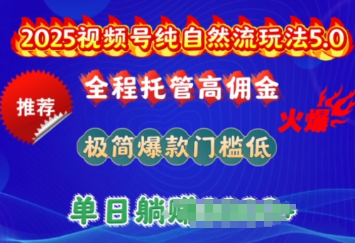 2025视频号纯自然流玩法5.0，全程托管高佣金，极简爆款门槛低，单日收益多张【揭秘】-甬战资源库