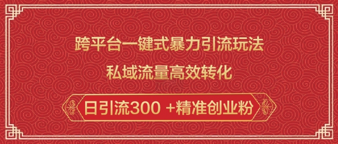 跨平台一键式暴力引流玩法，私域流量高效转化日引流300 +精准创业粉-甬战资源库