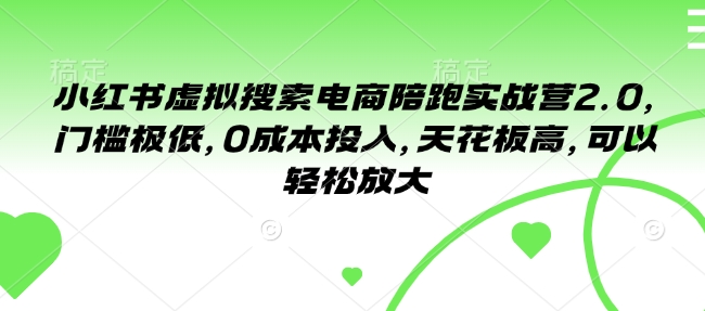 小红书虚拟搜索电商陪跑实战营2.0，门槛极低，0成本投入，天花板高，可以轻松放大-甬战资源库