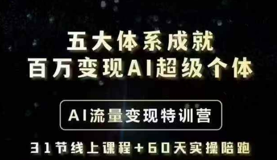 五大体系成就百万变现AI超级个体- AI流量变现特训营，一步一步教你一个人怎么年入百W-甬战资源库