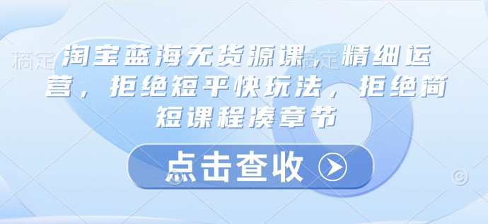 淘宝蓝海无货源课，精细运营，拒绝短平快玩法，拒绝简短课程凑章节-甬战资源库