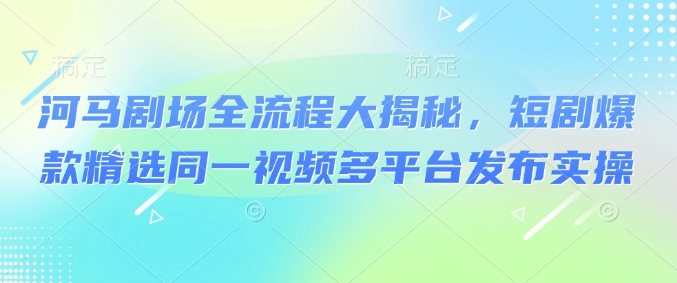 河马剧场全流程大揭秘，短剧爆款精选同一视频多平台发布实操-甬战资源库