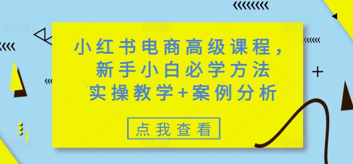小红书电商高级课程，新手小白必学方法，实操教学+案例分析-甬战资源库