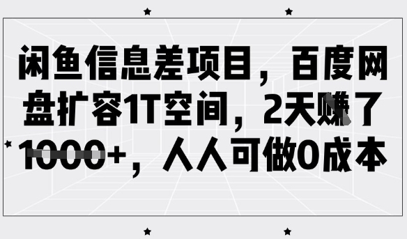 闲鱼信息差项目，百度网盘扩容1T空间，2天收益1k+，人人可做0成本-甬战资源库