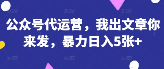 公众号代运营，我出文章你来发，暴力日入5张+【揭秘】-甬战资源库