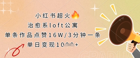小红书超火的治愈系loft公寓，单条作品点赞16W，3分钟一条，单日变现数张-甬战资源库