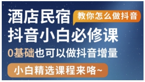 抖音本地生活酒店民宿运营，0基础也可以做抖音增量-甬战资源库