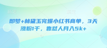 即梦+林黛玉完爆小红书商单，3天涨粉1千，靠怼人月入5k+-甬战资源库