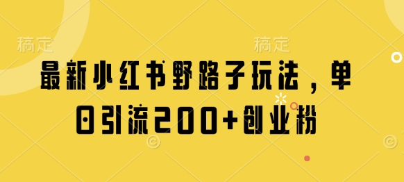 最新小红书野路子玩法，单日引流200+创业粉-甬战资源库