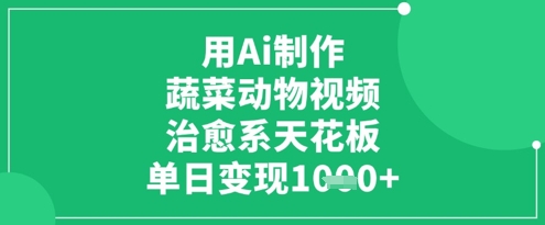 用Ai制作蔬菜动物视频，治愈系天花板，单日变现1k-甬战资源库